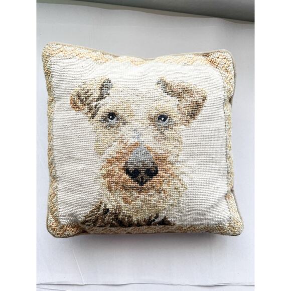 Vintage Other - Vintage Needlepoint Scottish Terrier Dog Velvet Tan 10" x 10" Zipper